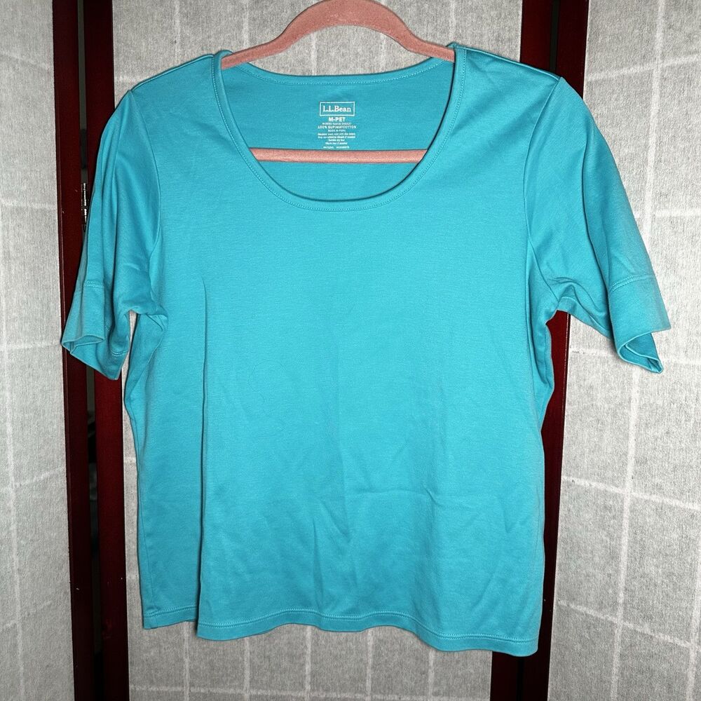 L.L. Bean Size M 100% Cotton Women's L.L.Bean Jewelneck Tee, Elbow-Sleeve, Butto